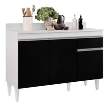 Balcão de Cozinha Lavanderia Com Tampo 01 Gaveta Vick Branco e Preto 120 Cm - D'Rossi