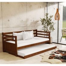 Sofá Cama Solteiro Em Madeira Vintage + 2 Colchões Enjoy - Castanho - Marrom