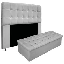 Cabeceira e Calçadeira Baú Mel 195 Cm King Size Cinza