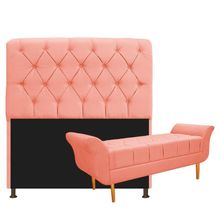 Kit Cabeceira e Recamier 140 Cm Casal Suede Coral