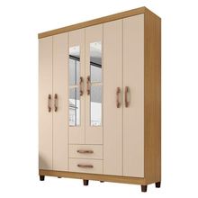 Guarda Roupa Casal Modena Com Espelho 6 Portas Carvalho Americano Off White - Incorplac