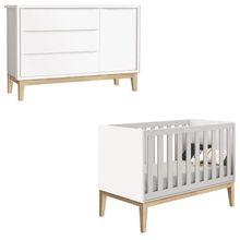 Berço Americano E Cômoda Infantil 1 Porta Classic Branco Com Pés Madeira Natural ? Reller