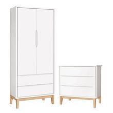 Cômoda Gaveteiro E Guarda Roupa Infantil 2 Portas New Classic Branco Com Pés Madeira Natural ? Reller