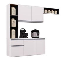 Cozinha Suspensa Com Balcão Mel 163 Cm Branco Preto – Poquema