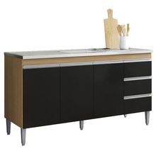 Balcão De Pia Andréia 150 Cm Amendoa Preto – Ajl