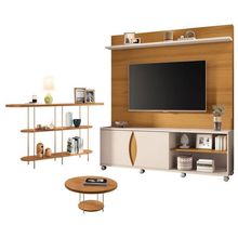 Estante Home Theater Luxor Cinamomo Off White E Aparador Infinity E Mesa De Centro Sky Cinamomo- Hb Móveis