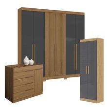 Guarda Roupa Casal 2030230 Com Multiuso 2000191 Atacama Grafite E Cômoda Sevilha Atacama - Aramóveis