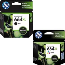 Kit 2 Un Cartucho Original 664 XL Preto e Colorido