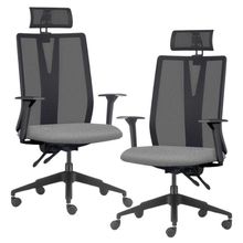 Kit 2 Cadeiras Escritório Giratória Presidente Flow F02 Base Preta Linho Cinza Escuro - Lyam Decor
