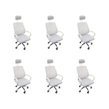 Kit 6 Cadeiras Escritório Diretor Tela Mesh Encosto De Cabeça Branco