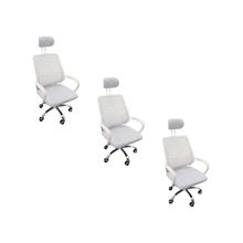 Kit 3 Cadeiras Escritório Diretor Tela Mesh Encosto De Cabeça Branco