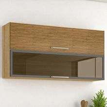 Armário 2 Basculante C/ Vidro 120 Cm Lapis Freijó Ripado Gris