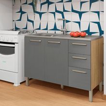 Balcao 3 Portas C/ 2 Gaveteiro 1,20 Mad Firenze C/ Tampo Freijó Gris