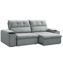 Sofá Retrátil Reclinável Para Sala 3 Lugares 250cm Zayn F04 Veludo Cinza Claro - Lyam Decor