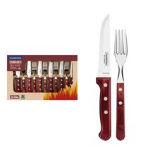 Jogo Talheres Jumbo Tramontina Churrasco Aço Inox Cabo Madeira Polywood Vermelho 12Pçs Tramontina