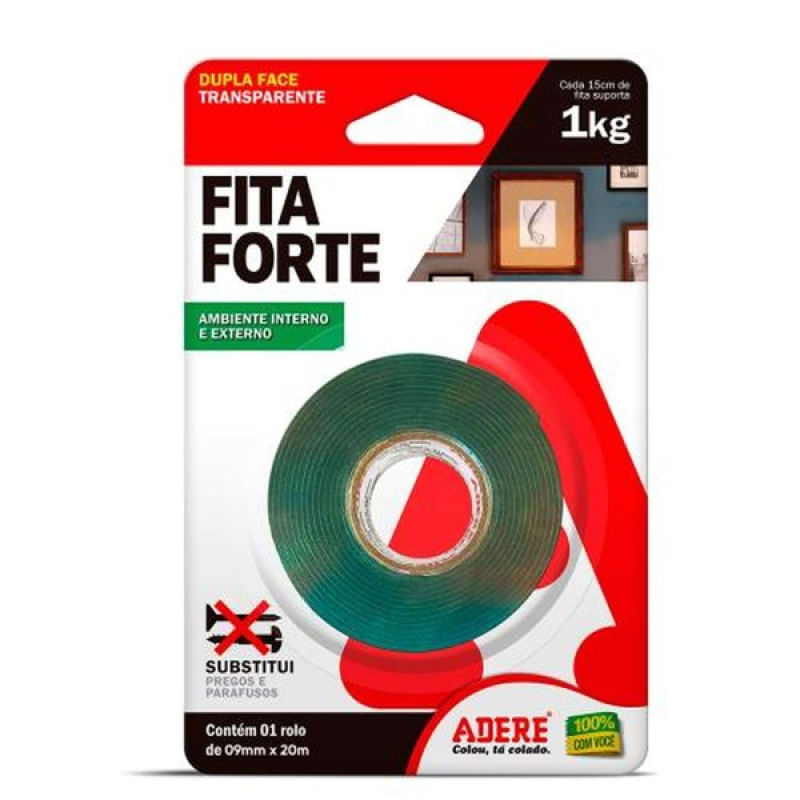 Fita Dupla Face Forte 09mm x 20 Metros Transparente - Fixação ...