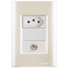 Cj Tomadas 10A TV SAT Coaxial Giz Pérola Tramontina completo pronto Tramontina