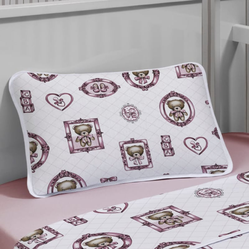 Jogo de Cama Tecebem Mini Cama Malha Estampado Cristina 3 Pçs Rosa