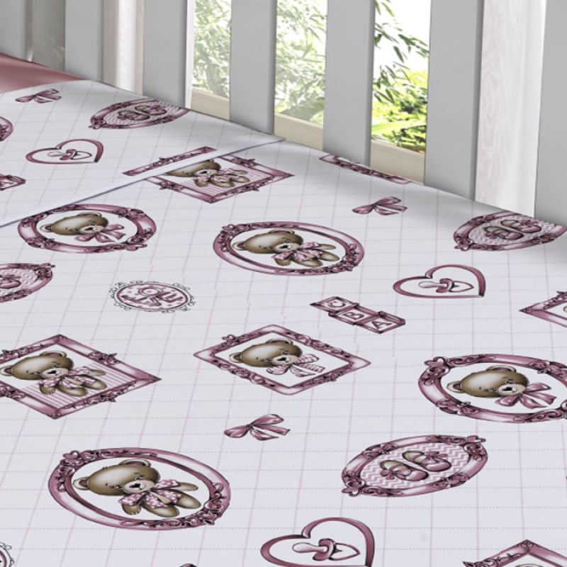 Encontraproduto.com.br - Jogo de Cama Tecebem Mini Cama Malha Estampado Cristina 3 Pçs Rosa