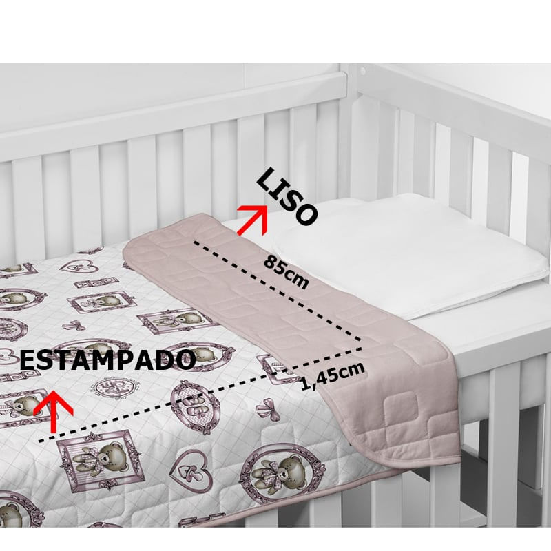Cobre Leito Tecebem Baby Malha Estampado Cristina 85cm x 145m Rosa