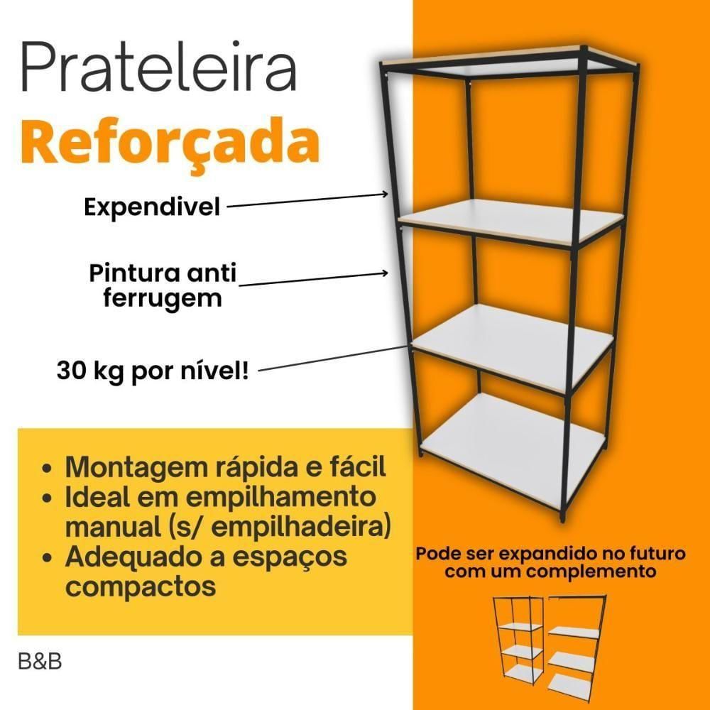 Praleira De Aço Reforçada Mini Porta Pallet 200x60x90 Estante Estoque Bandeja Branca Módulos Conjugados 5 + 5