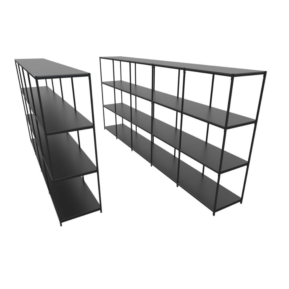 Encontraproduto.com.br - Praleira De Aço Reforçada Mini Porta Pallet 200x60x90 Estante Estoque Bandeja Preta Módulos Conjugados 4 + 5