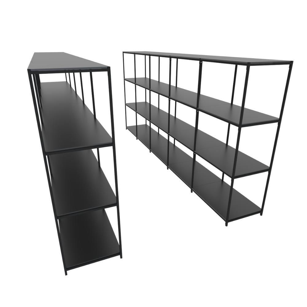 Praleira De Aço Reforçada Mini Porta Pallet 200x60x90 Estante Estoque Bandeja Preta Módulos Conjugados 5 + 5