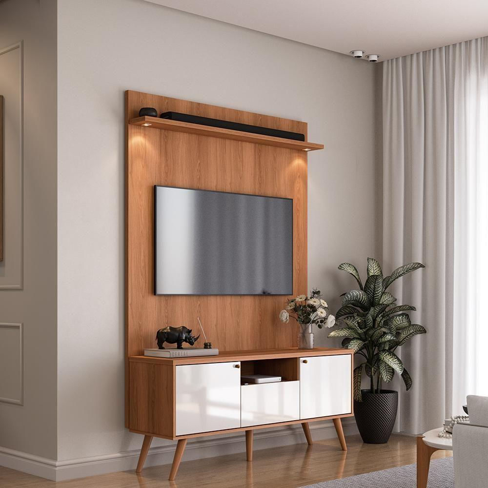 Rack River Com Painel Led - Efeito Ripado Para Até 70'' 2 Portas E 1 ...