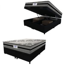 Cama Box Baú Casal King Colchão Gazin Com Molas Ensacadas Rubi 193x203x73cm Suede Preto/cinza