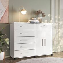 Cômoda Platina 2019 - 5 Gavetas Sapateira Rodízios Corrediças Metálicas Puxadores Cromados Branco - Lukaliam Móveis