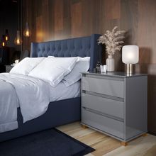 Cômoda Mini Ej Versátil - 3 Gavetas Pés De Madeira Corrediças Telescópicas Mdf-mdp Cinza - Ej Móveis