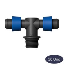 Conector Te Para Flexnet Anel Azul 1/2" Rosca Macho Netafim - 50 Unidades