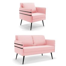 Kit 01 Namoradeira E 01 Poltrona Suede Rosa Bebê