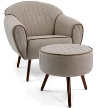 Poltrona Decorativa Com Puff Sala De Estar Pés Palito