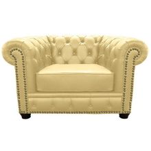 Poltrona Chesterfield com Pés Madeira Couro Bege