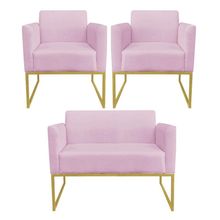 Kit 01 Namoradeira e 02 Poltronas Marisa Suede Base