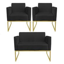 Kit 01 Namoradeira e 02 Poltronas Marisa Suede Base