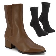 Kit Bota Usaflex Salto Médio Bloco Feminina + Par De Meia