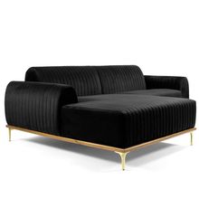 Sofá 3 Lugares com Chaise Base de Madeira 245 Cm Preto