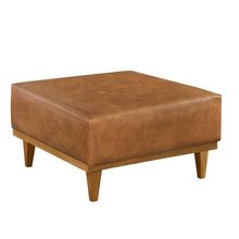 Puff Luxo Corino Retangular Base Mesa Madeira Lar & Estilo Caramelo