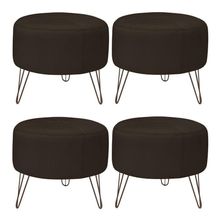 Kit 4 Puffs Decorativos Redondo Couro Marrom