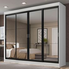 Guarda-roupa Casal 4 Portas de Espelho 3 Gavetas Branco