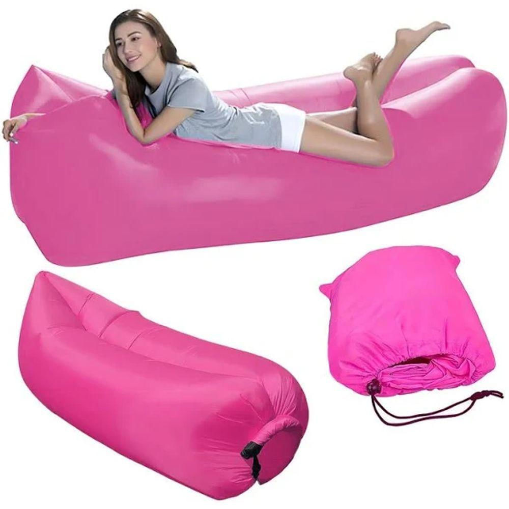 Sofá Inflável De Ar Puff Impermeável Praia Camping Rosa - Shop Coopera