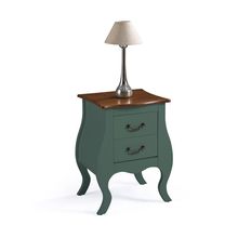 Mesa de Cabeceira Bombê Antique 2 Gavetas Laca Verde Musgo