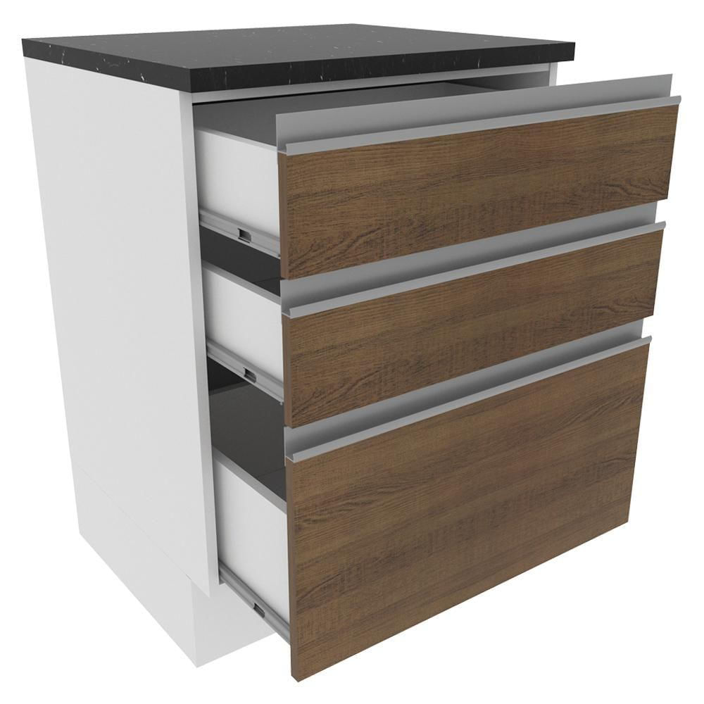 Balcão Madesa Acordes 100% Mdf 60 Cm 3 Gavetas Branco/rustic - Shop Coopera