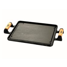 Chapa Lisa Quadrada Ferro Alça Madeira PanelaMineira 30x30cm