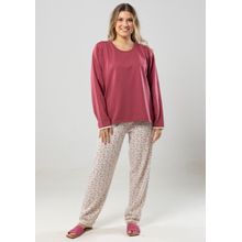 Pijama Pau a Pique Feminino Inverno Bordô