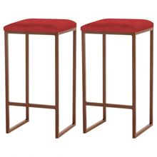 Kit 2 Banqueta Billie Base Bronze Veludo Vermelho Gran Belo