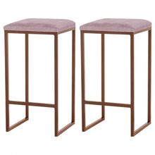 Kit 2 Banqueta Billie Base Bronze Veludo Rosê Gran Belo