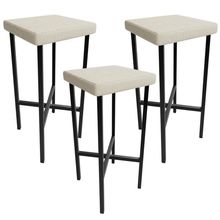 Kit 03 Banquetas Alta Bar Cozinha Sala De Jantar Preto Stella L02 Linho Champagne - Lyam Decor